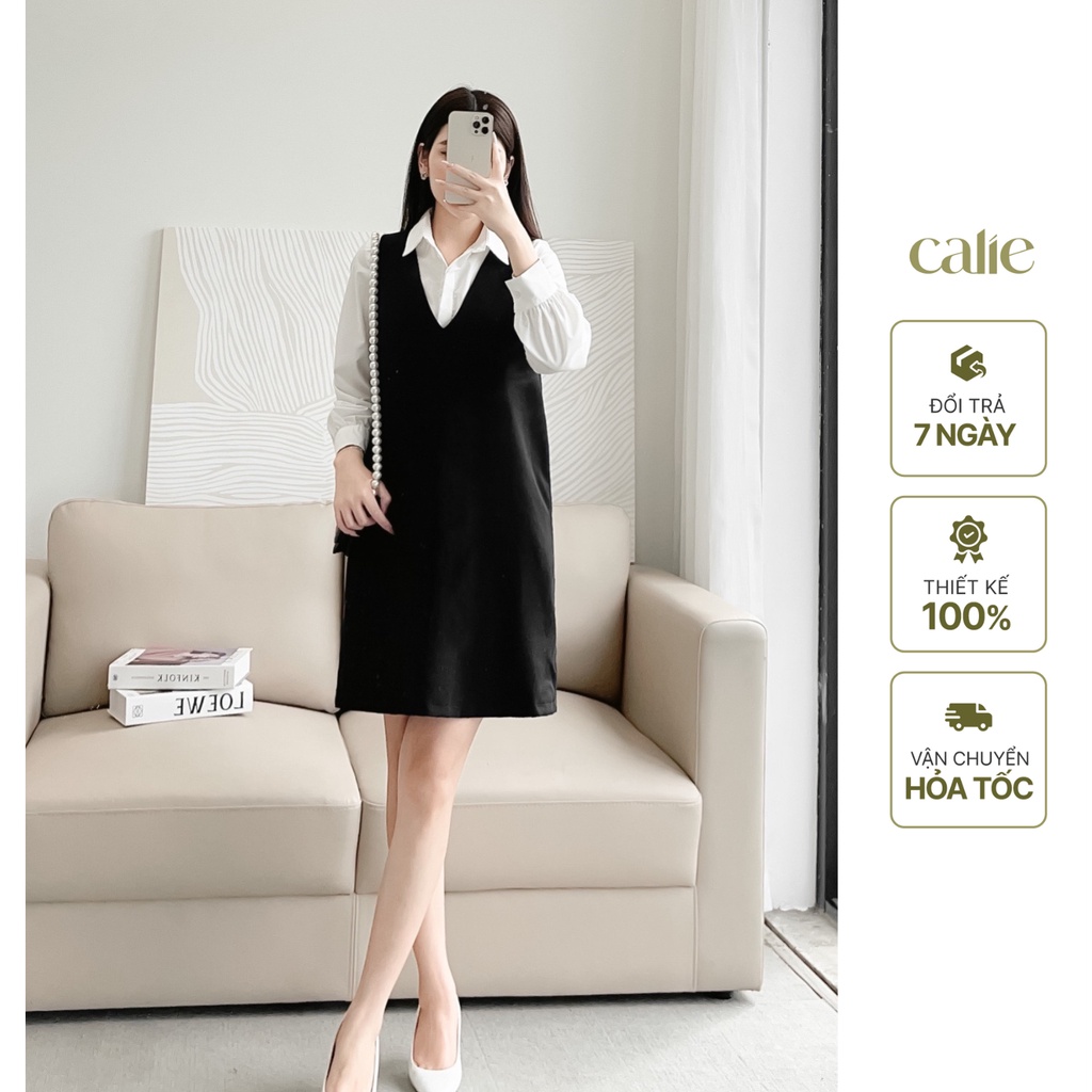 Váy yếm dáng A trẻ trung, Váy dáng suông kiểu áo sơ mi Calie VA157