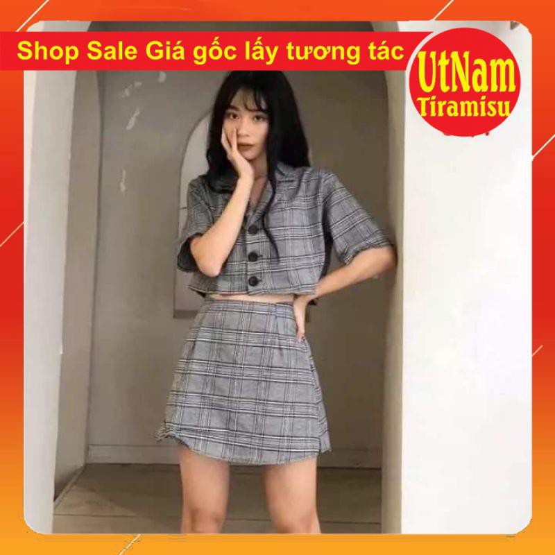 Sét váy kẻ Vec❤️thời trang nữ❤️đẹp❤️đầm❤️ bộ nữ❤️Dáng croptop phong cách Vintage