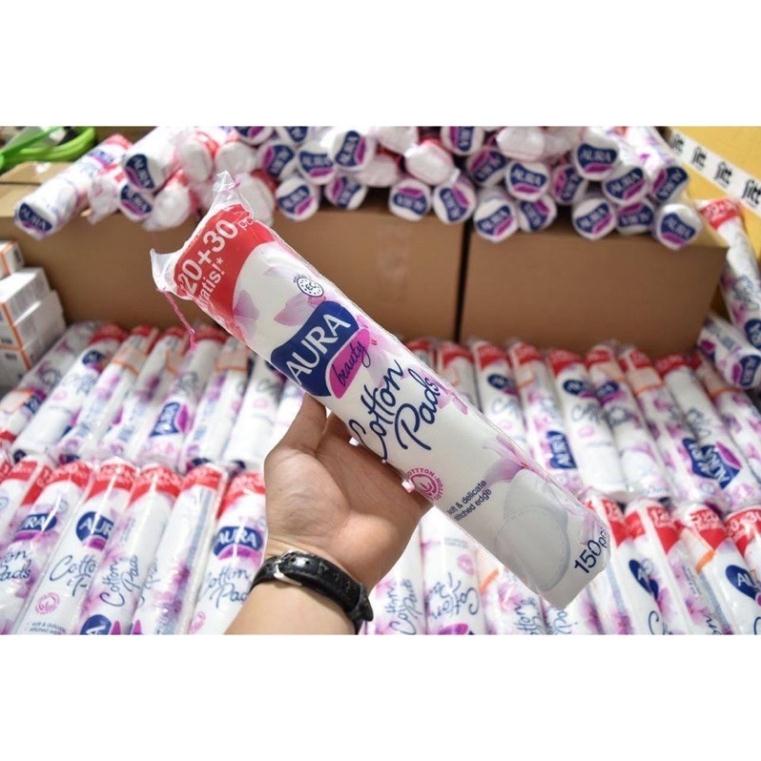 [Chính hãng] Bông Tẩy Trang AURA BEAUTY NGA, Bông Tẩy Trang Châu Âu, Tẩy Trang 100% Cotton Tự Nhiên 150 Miếng