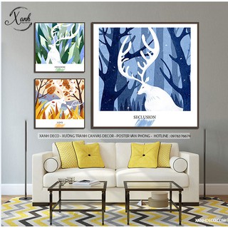 Bộ 3 tranh canvas hươu tài lộc hiện đại tặng đinh treo tranh