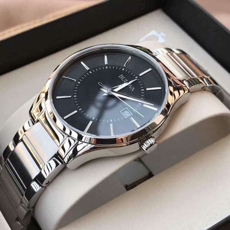 Đồng Hồ Nam Bulova 96B267 dây kim loại silver mặt đen lịch ngày
