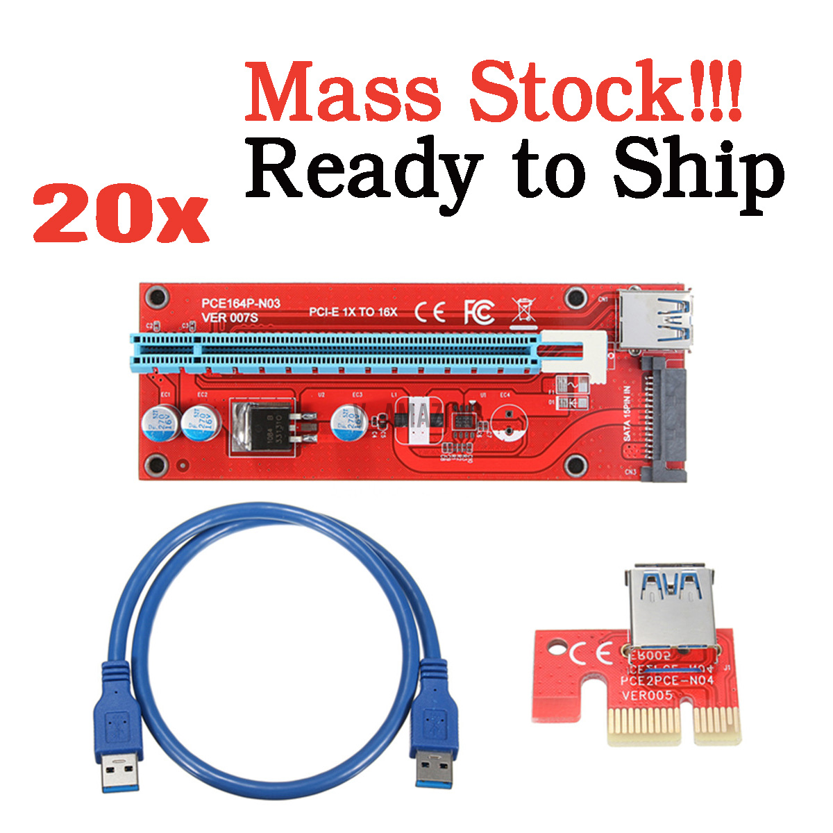 Set 3 / 6 Bộ Chuyển Đổi Pcie Pci-E 1x Sang 16x Mở Rộng Usb 3.0 Btc Eth