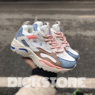 Giày sneaker Hàn Quốc File ray tracer trắng nâu hồng xanh da lộn dành cho nữ