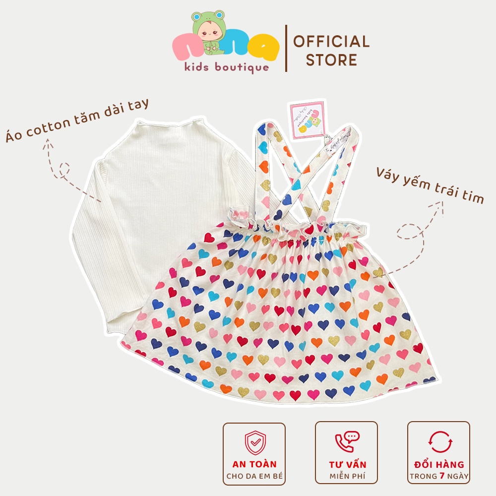 Váy yếm cho bé gái Nina Kids Boutique Set áo dài tay kèm yếm váy tim Size 0m 24m Màu trắng họa tiết tim nhiều màu