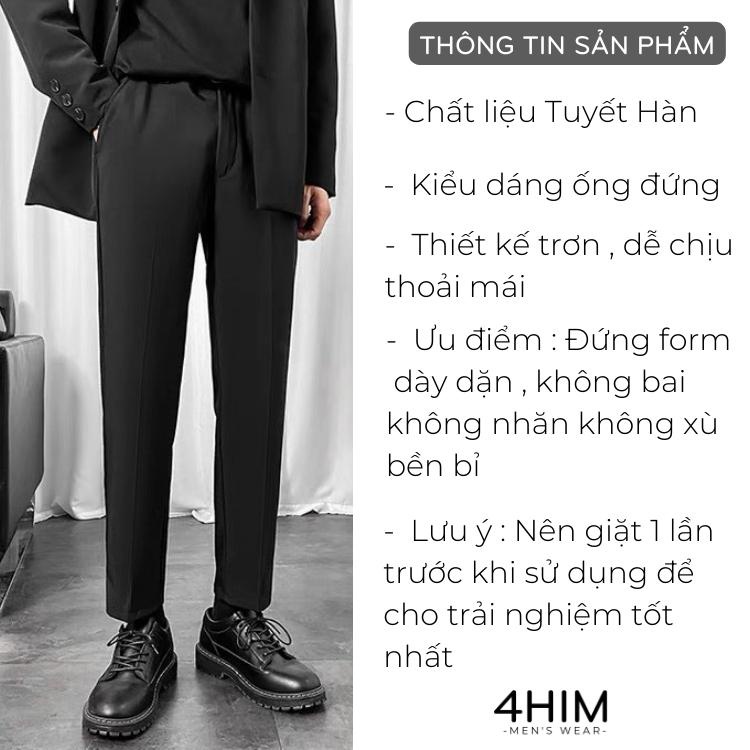 Quần âu nam hàn quốc dáng đứng 4HIM trơn vải lụa hàn co giãn nhẹ ,quần tây nam không nhăn không xù 3 màu