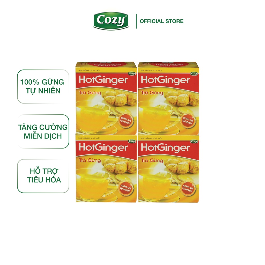 Combo 04 Hộp Trà Gừng Hòa Tan HotGinger (Hộp 20 gói x 10g )
