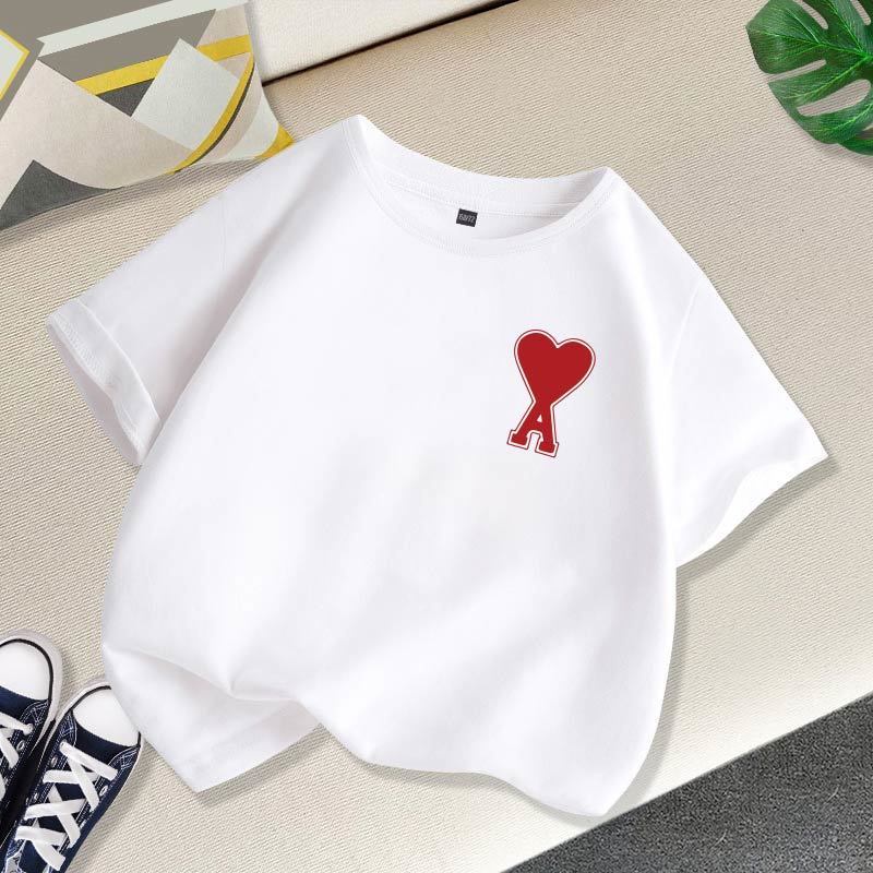 Áo Thun Cotton Trắng Tay Ngắn Offer~2022 Hàng Mới In Họa Tiết Trái Tim Thời Trang Dành Cho Bé Gái