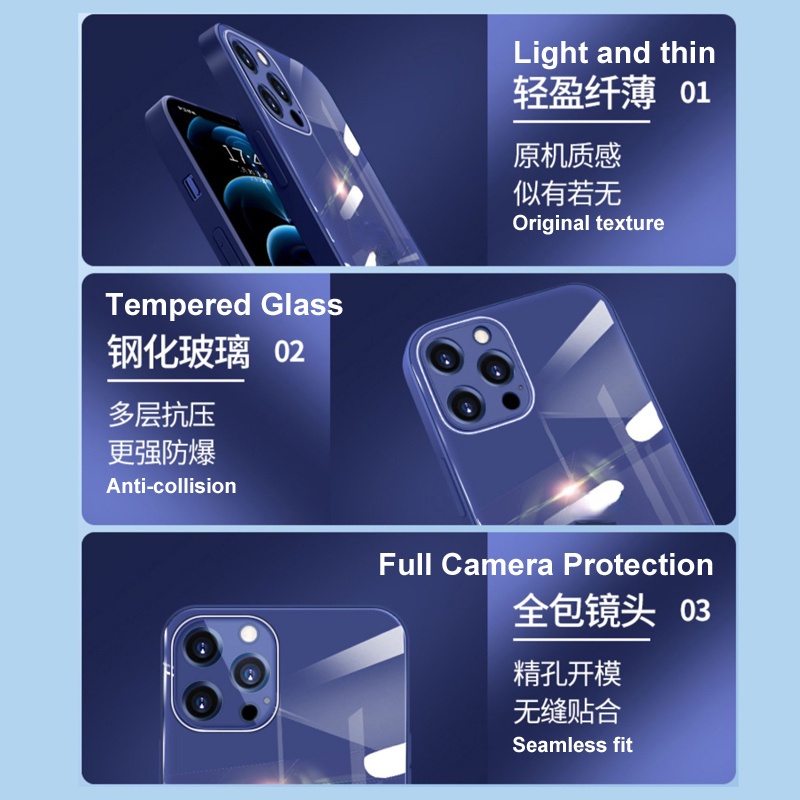 Ốp điện thoại kính cường lực cứng 9H chống sốc cho iPhone 13 Pro Max Mini 12 11 Pro Max