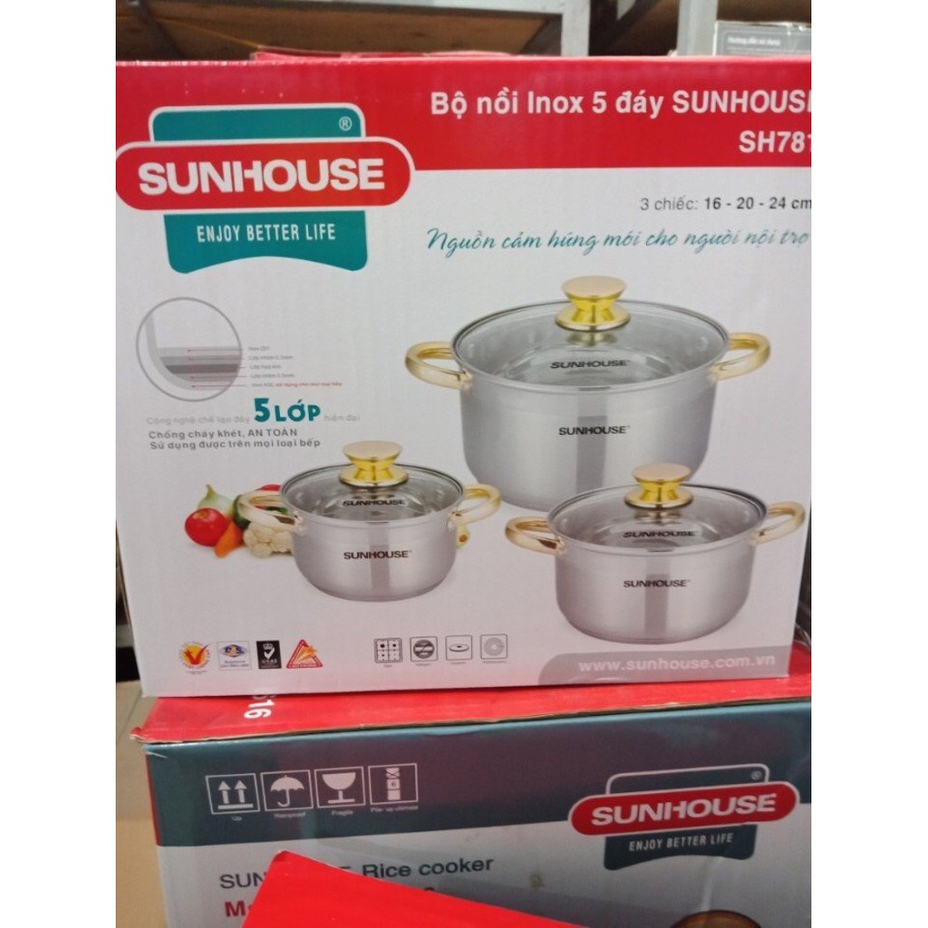 Bộ nồi inox Sunhouse SH781 5 đáy dùng được bếp từ  -Shop Tiện Ích