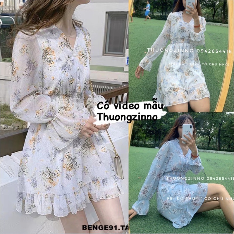 [Ảnh thậtVideo] Váy hoa vintage Quảng Châu đẹp nhẹ nhàng Đầm hoa nhí Hàn Quốc 2 lớp