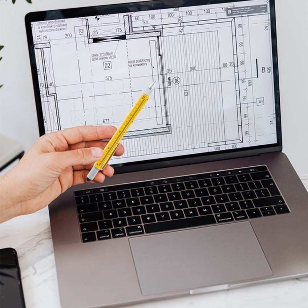 Bút bi tua vít 6 trong 1 lưỡi dẹt bắt chéo với thang đo hệ mét kiêm bút cảm ứng bằng nhôm đa năng dành cho điện thoại