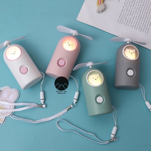 Quạt cầm tay mini quạt tích điện  du lịch có đèn sáng hình gấu đáng yêu siêu bền Maxshop Độc