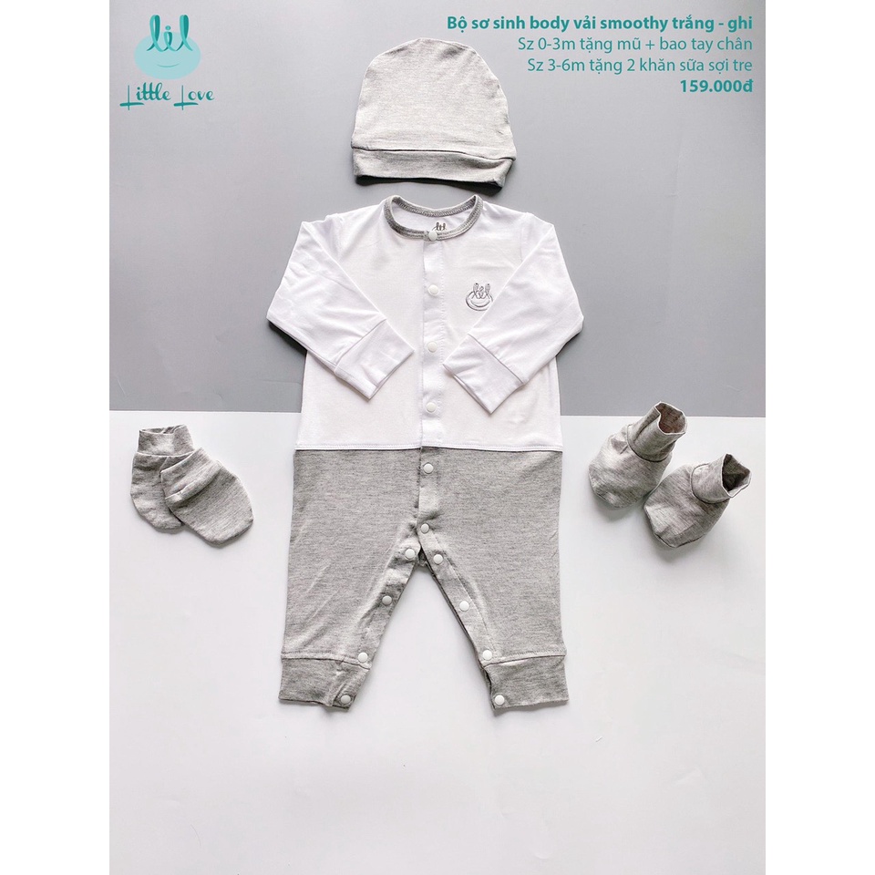 Body Dài Little Love Phối Trắng Size 0-3m, 3-6m Mẫu Mới Giá Rẻ | Minizon Kids