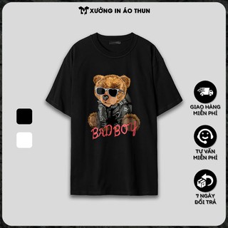 Áo thun unisex ngắn tay không cổ in hình Gấu BAD BOY - Bộ sưu tập áo phông nam thời trang cá tính