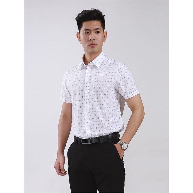 Áo sơ mi tay ngắn nam Aristino  sợi sồi mềm mát , slim họa tiết  hình thoi ASS114S8