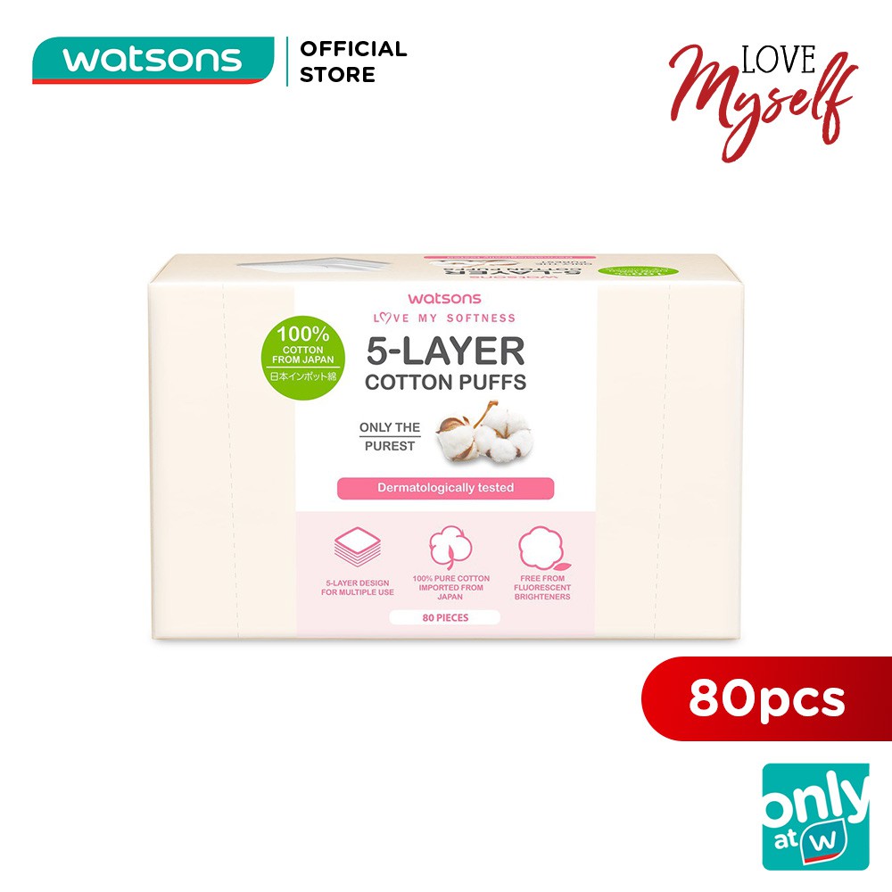 Bông Tẩy Trang Watsons Love My Softness 5-Layer Cotton Puffs Bông Phồng 5 Lớp 80 Miếng