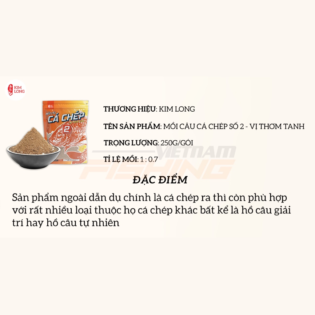 Mồi Câu Cá Chép Kim Long Số 2 Vị Thơm Tanh - Vietnam Fishing
