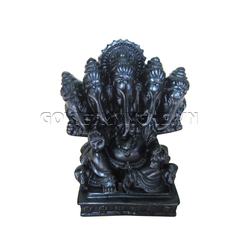 Tượng Đá Trang Trí Thần Voi Ganesha 5 Đầu Phong Thủy - Màu Đen