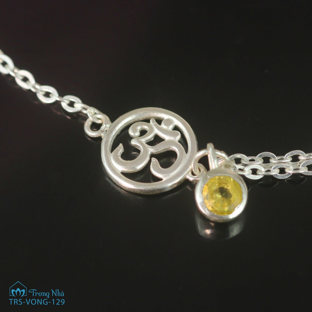Lắc chân bạc S925 mix charm chữ OM charm Cỏ 4 lá - Trang sức Bình An - Trong Nhà