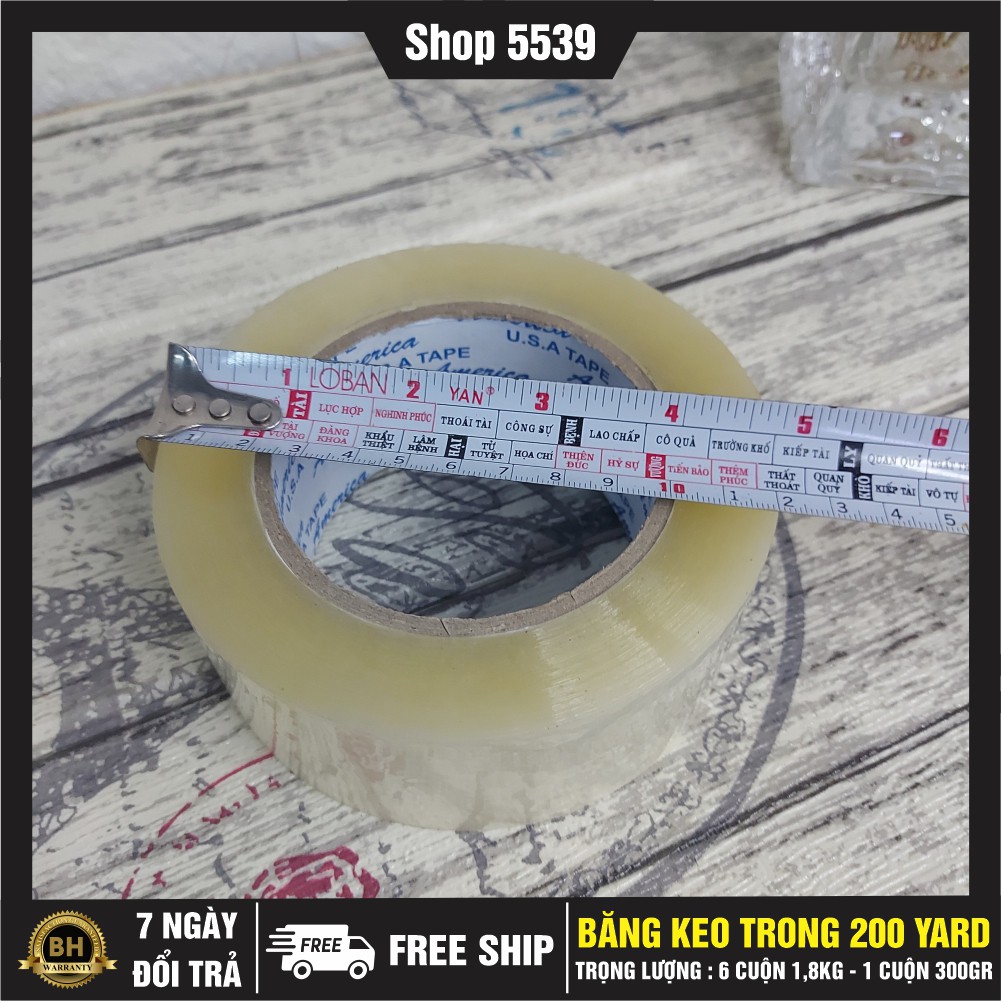 Chuẩn KG  Băng keo trong 200 yard 6 cuộn 1,8kg - Shop 5539