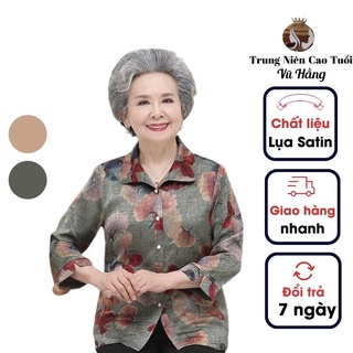 Áo kiểu trung niên trang trọng, áo sơ mi trung niên lụa satin cao cấp thoáng mát mềm mịn