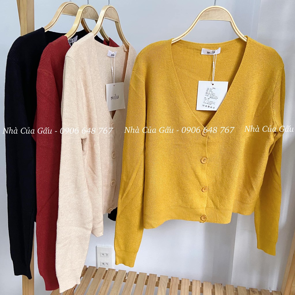 Áo khoác cardigan len mỏng 4 cúc, tay dài basic