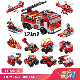 Bộ xếp hình Panlos 633016 mô hình xe cứu hỏa 12 kiểu lắp ráp ghép hình giúp trẻ phát triển trí tuệ