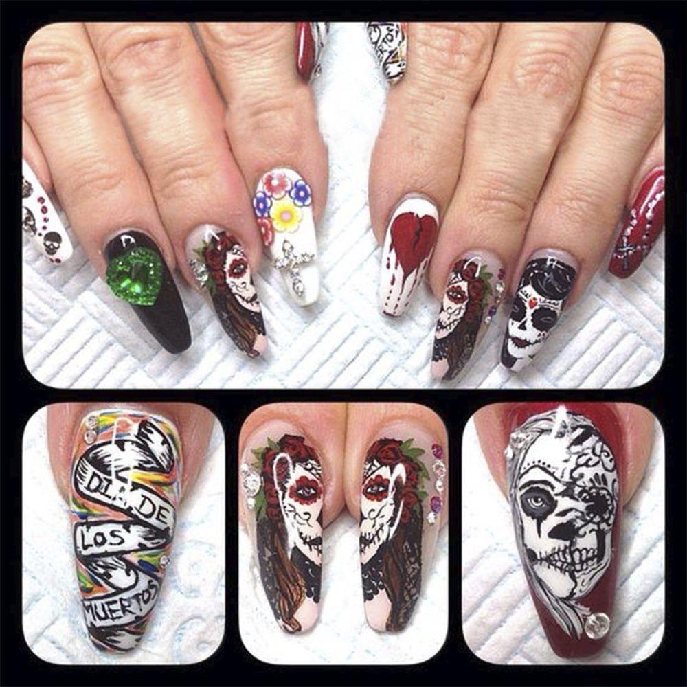 [Hàng mới về] Miếng dán móng tay hình kinh dị phong cách ins Halloween DIY