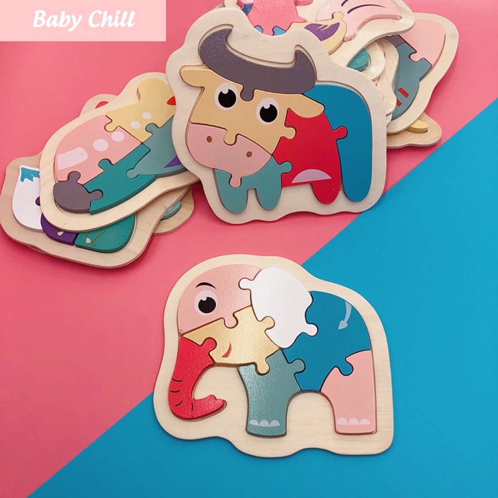 Xếp hình gỗ -  Ghép hình tranh 3D gỗ ngộ nghĩnh - kích thích trí thông minh trẻ nhỏ - Baby Chill