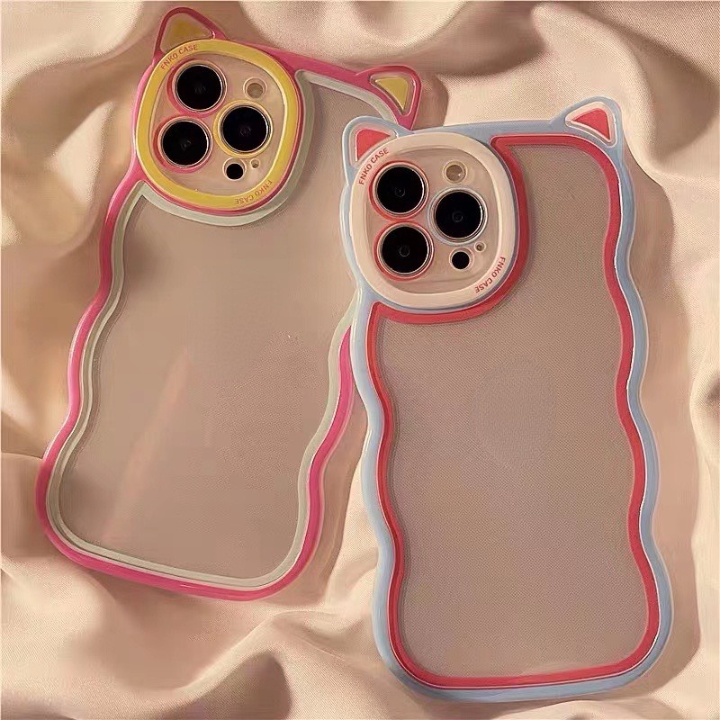 Ốp lưng trái táo tai mèo gợn sóng 7 PLUS 8 PLUS X XS MAX 11 PRO MAX 12 PRO MAX 13 PRO MAX
