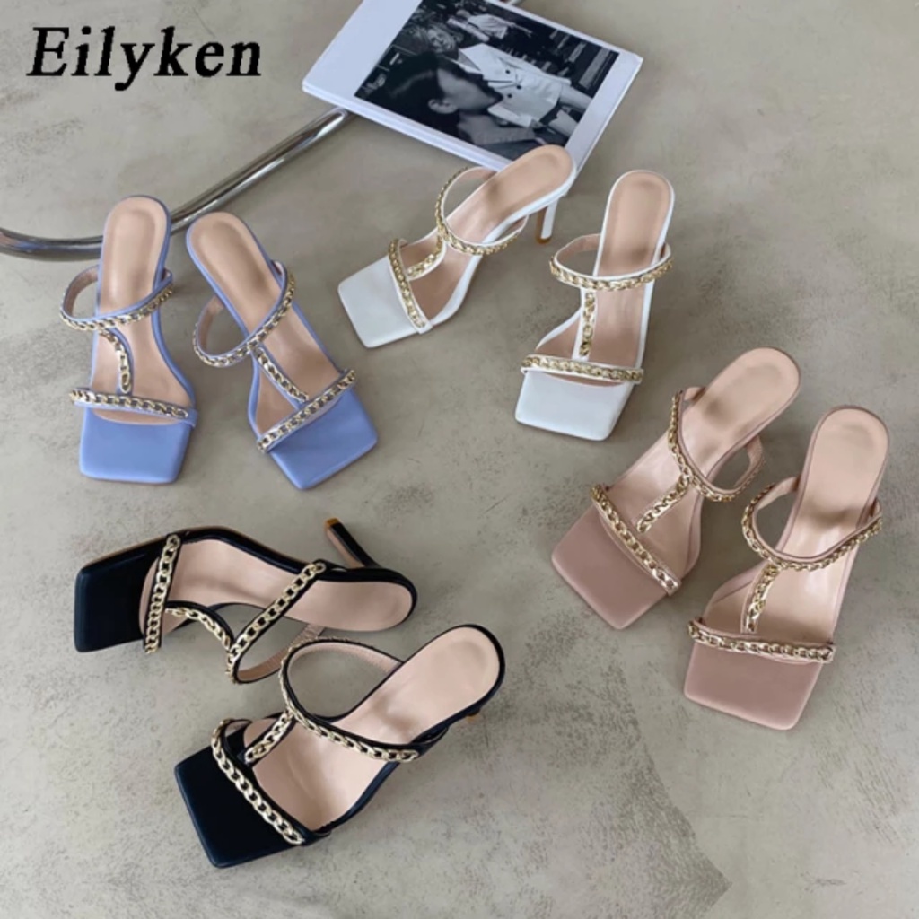 Giày sandal nữ quai ngang mảnh gót nhọn cao 7 phân phối xích xinh xắn phong cách hàn quốc sang chảnh mã GCGX MINHTUYET