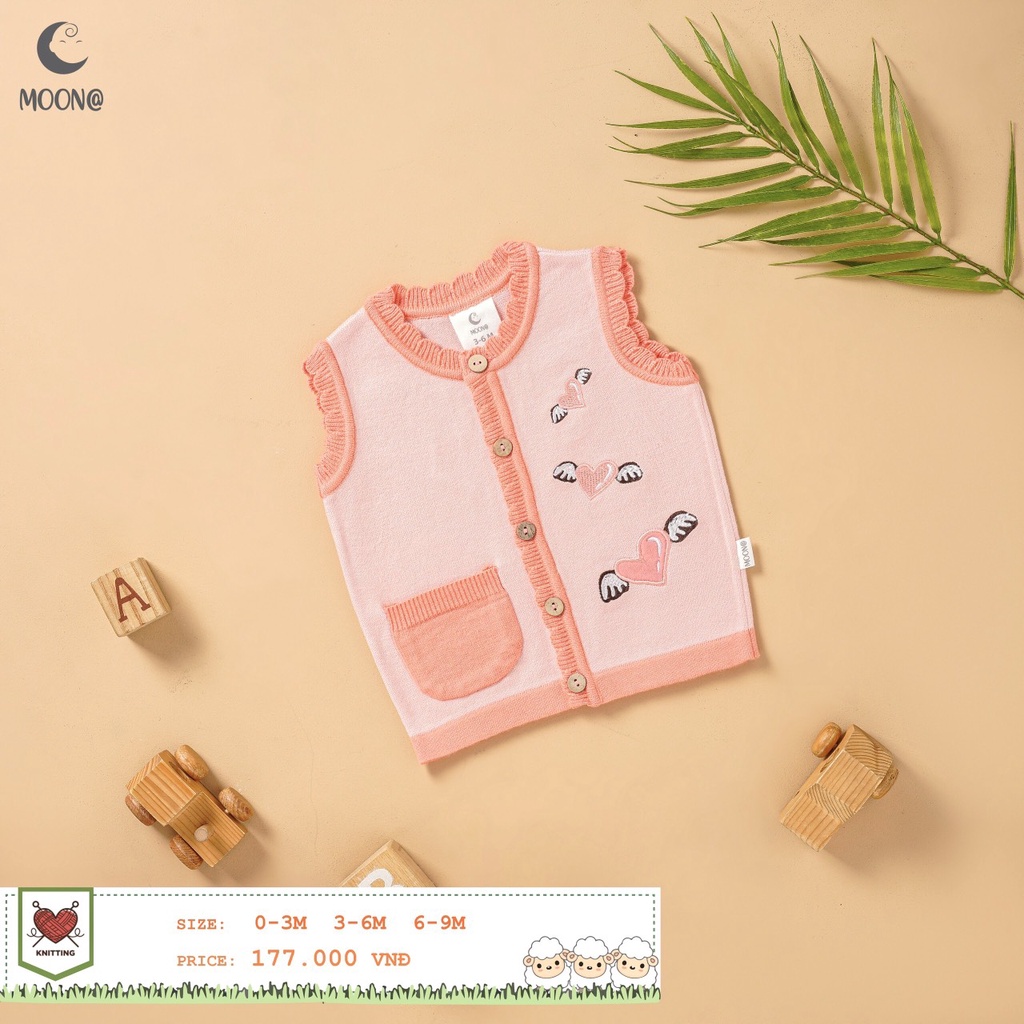 Áo len ghi lê MOON@ áo gile len lông cừu cài giữa thu đông cho bé 0 9 tháng tuổi