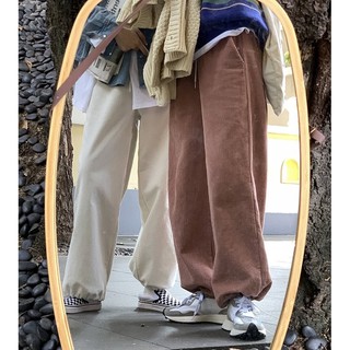 Quần jogger nhung tăm cạp chun ống suông phom rộng unisex