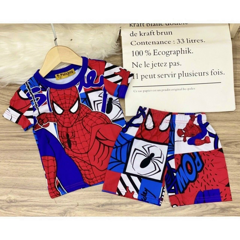 Bộ quần áo cotton thun lạnh 4c in 3D cho bé từ 8-20kg