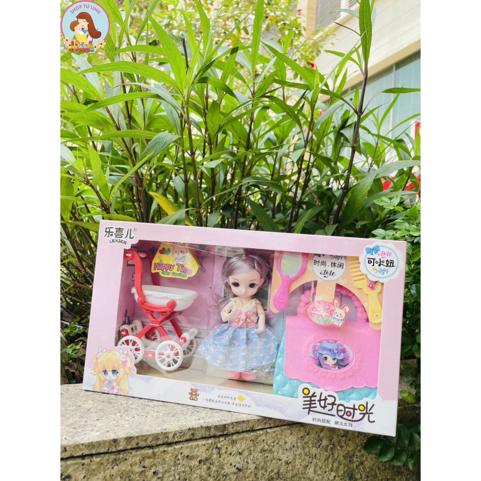 Búp Bê Công Chúa 3D ChiBi Dreamy Kèm Phù Kiện Xe Đẩy Thú Cưng