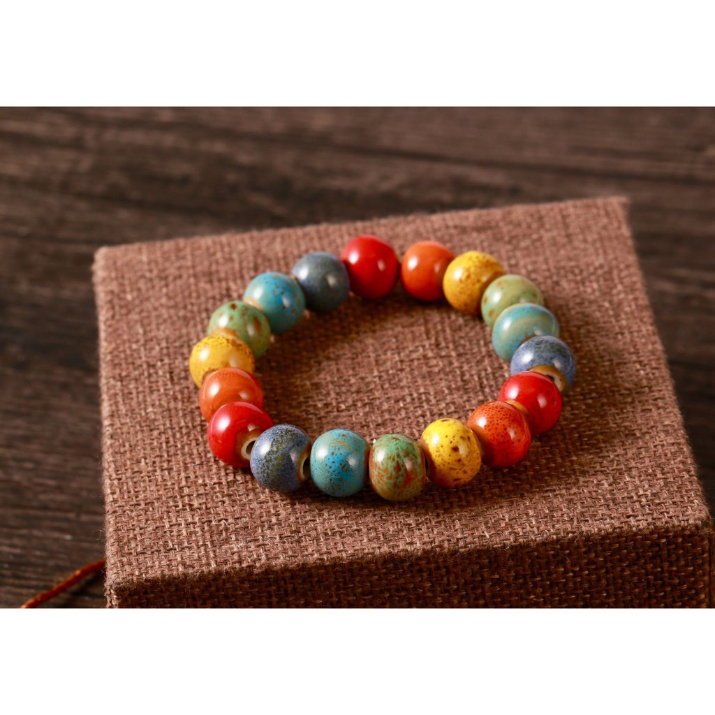 Vòng tay chuỗi hạt gốm sứ nhiều màu nam nữ thời trang đường kính hạt 0.7 cm