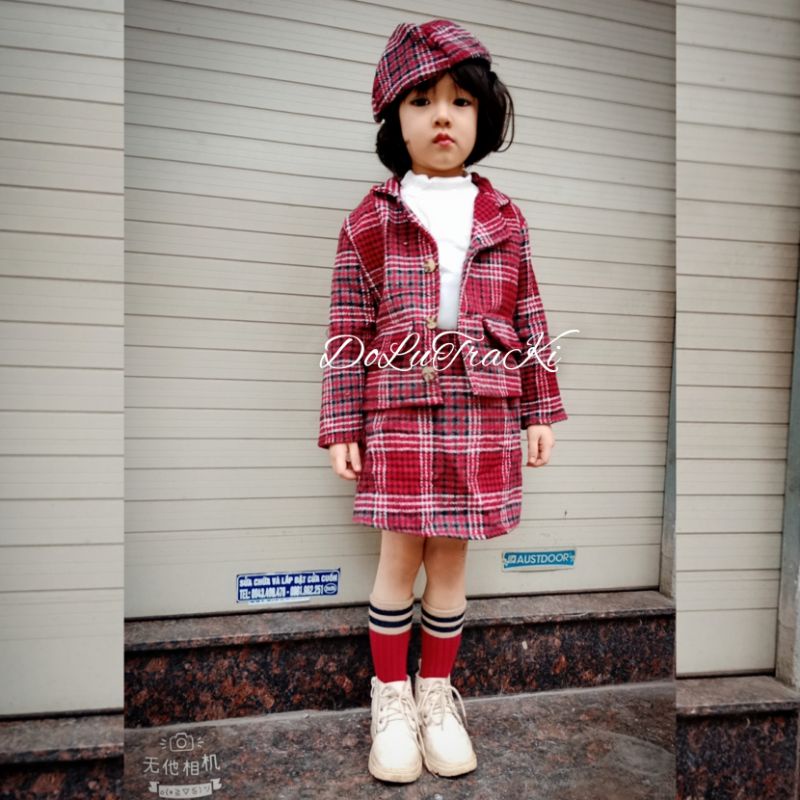 Set  dạ đỏ nơ bé gái 2023 về