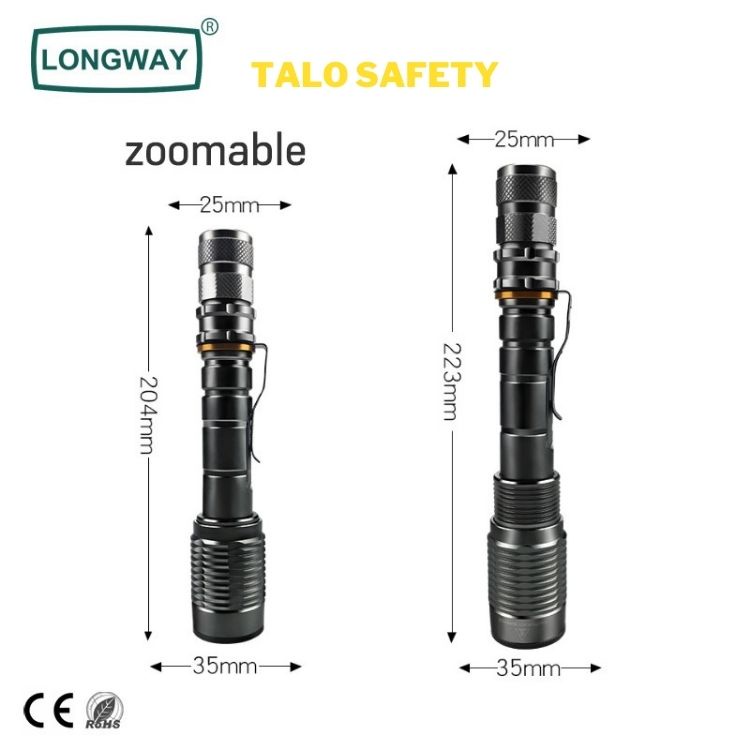 Đèn pin siêu sáng chip led T6 2 pin sạc 18650 có zoom, chống nước tốt