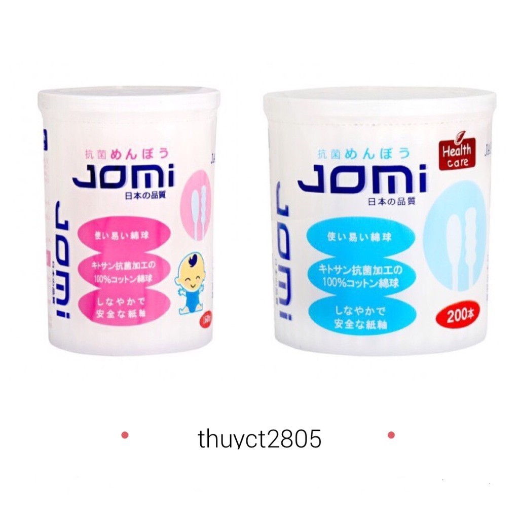 Tăm bông Jomi Nhật Bản kháng khuẩn, giúp vệ sinh sạch tai, mũi, trẻ em 160c và người lớn 200c 1 đầu xoắn - 1 đầu thường