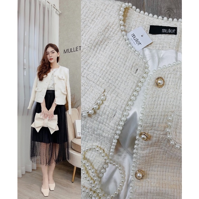Áo dạ tweed viền ngọc cao cấp Mullet