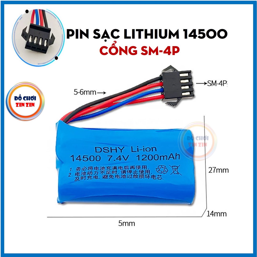 Pin Sạc Lithium 14500 7.4V Cổng SM-4P - Đồ Chơi Zin Zin