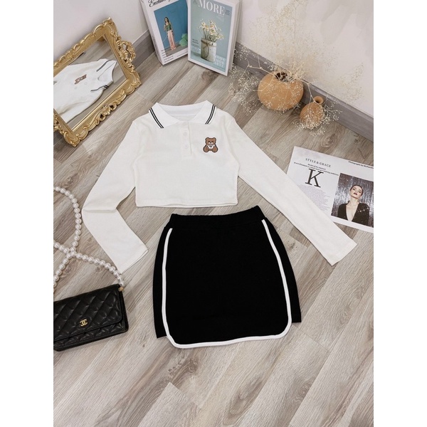 SÉT CROP GẤU THÊU CỔ PHỐI CHÚ GẤU | BigBuy360 - bigbuy360.vn