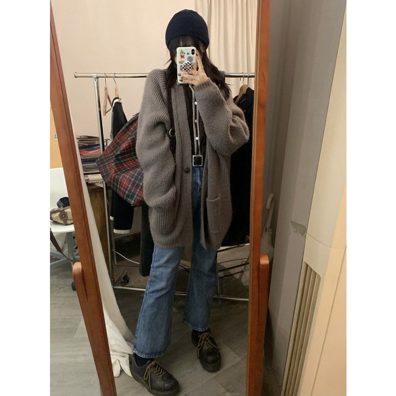 Áo Khoác Cardigan Dệt Kim Dày Dặn Phong Cách Hàn Quốc Thời Trang Thu Đông Cho Nữ