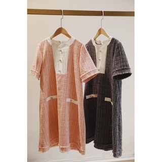 Váy Dạ Tweed Cổ Tròn Ngắn Tay Dáng Suông A Cực Kỳ Dễ Mặc Vải Dạ Mỏng Mặc Được 4 Mùa