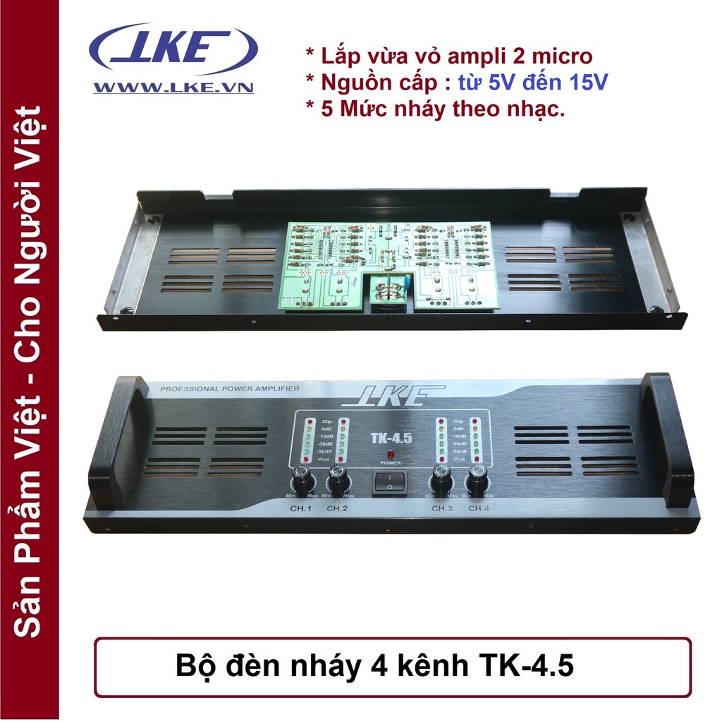 Mặt ampli kèm đèn nháy 4 kênh chế main 4CH TK-4.5 LKE