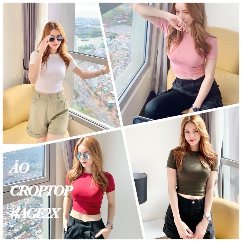 Áo Croptop Nữ Tay Ngắn Chất Dày Dặn Mềm Mại Co Giãn Thời Trang