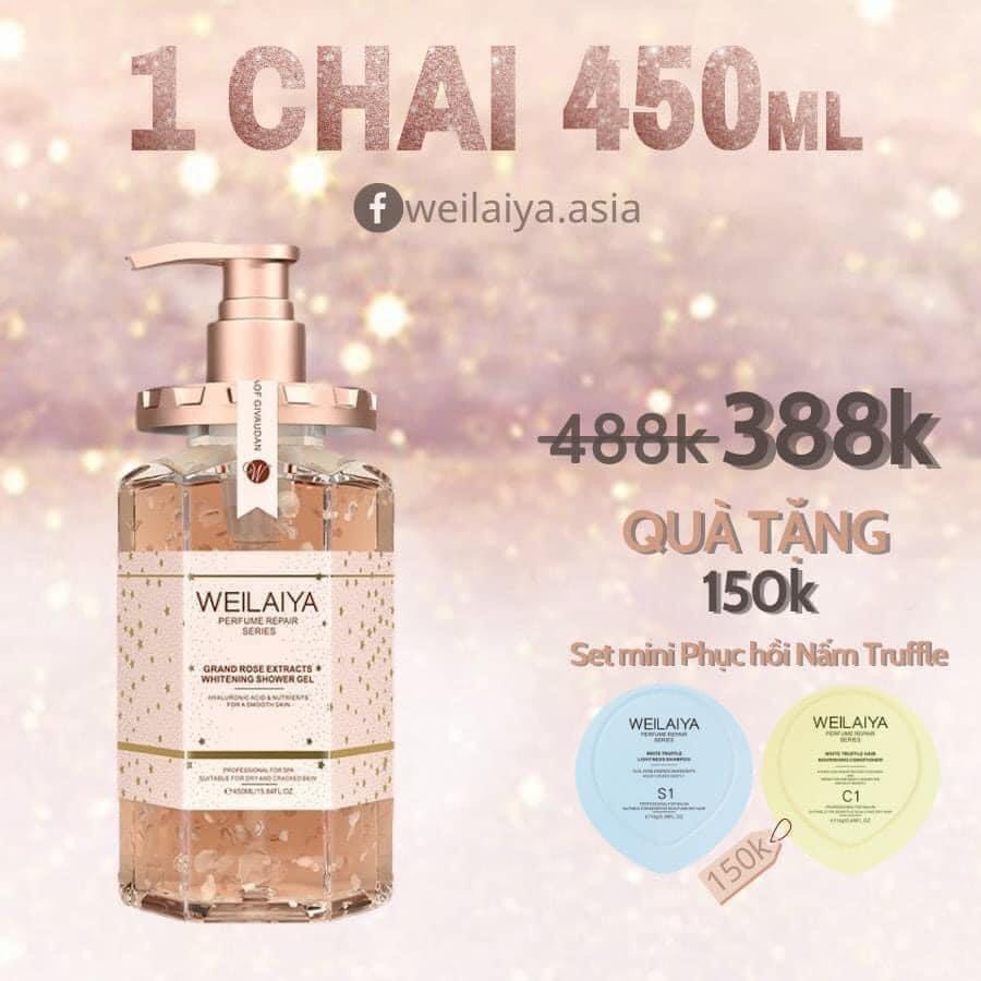 Sữa tắm WEILAIYA trắng da cánh hoa hồng Damask 450ml chính hãng