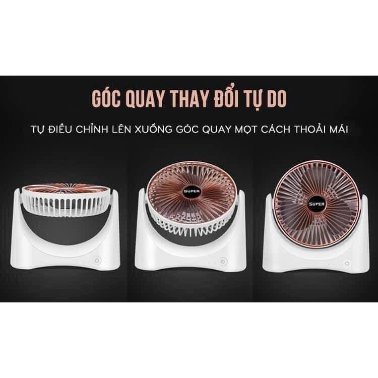 Quạt tích điện mini Super Pan lồng quay 360 độ cắm cổng USB 3 tốc độ gió mạnh m