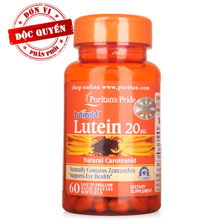 Viên uống bổ sung lutein giúp sáng mắt, cải thiện thị lực Puritan's Pride Lutigold Lutein 20mg 60 viên