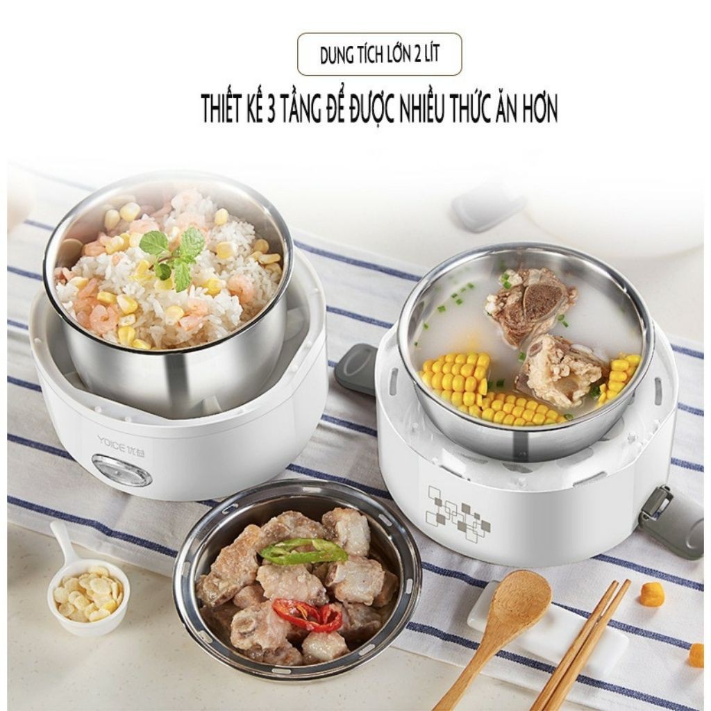 (Chính hãng YOICE) Hộp cơm cắm điện YOICE KR 312- Khay inox 304, 3 tầng nhỏ gọn, Hâm nóng và giữ nhiệt- KARA 312 | BigBuy360 - bigbuy360.vn